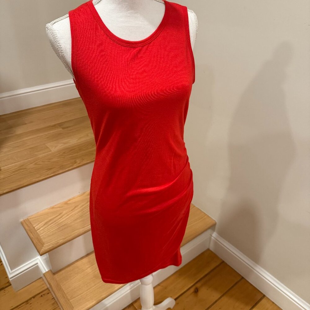 BTFBM Bright Red Ruched Body Con Mini Rank Dress Size Small